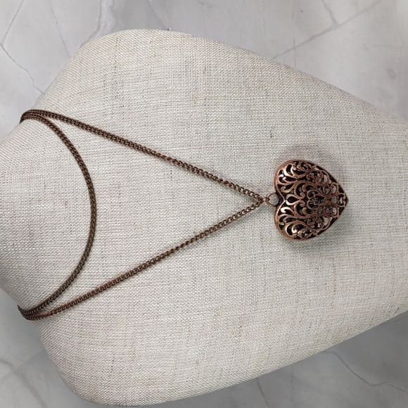 Copper Scroll Work Puff Heart Necklace - Picture 4 of 6